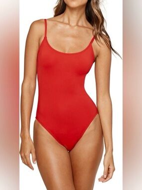 Red Scoop Neck One-Piece Swimsuit